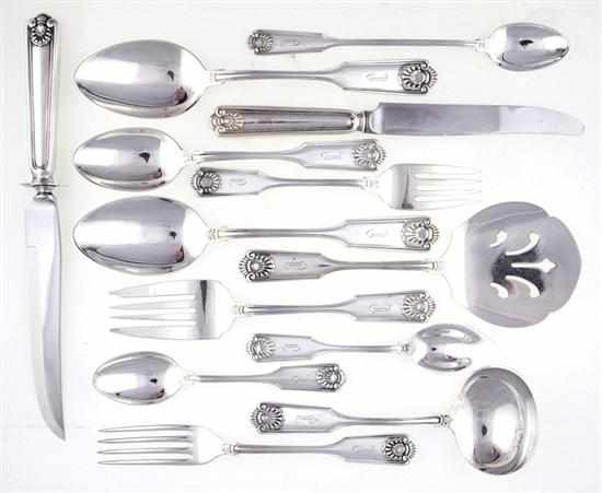 Appraisal: Frank Smith Fiddle Shell pattern silver flatware service circa engraved