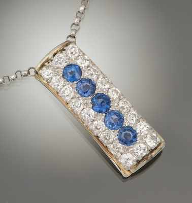 Appraisal: A Platinum Diamond and Sapphire Converted Pendant platinum link chain