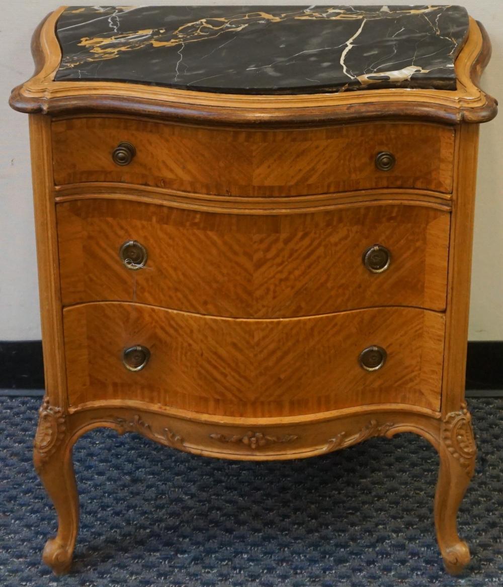 Appraisal: NEOCLASSICAL STYLE OAK MARBLE TOP SIDE CABINET X X IN