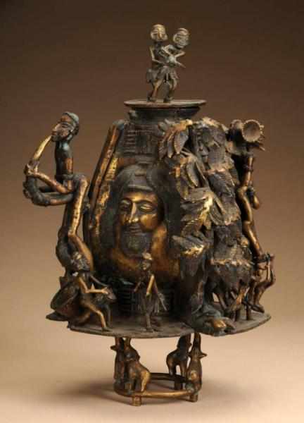 Appraisal: Central African Bamoun Royal Pot Container Description From Cameroon Made