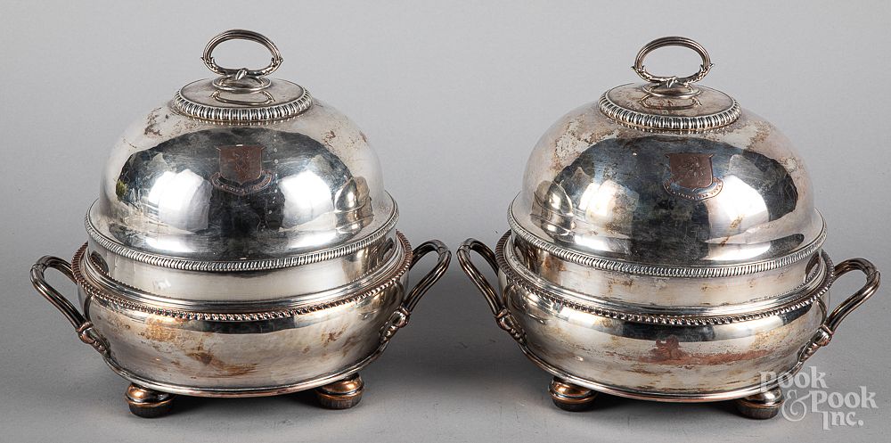 Appraisal: Pair of Sheffield silver plate warming dishes Pair of Sheffield