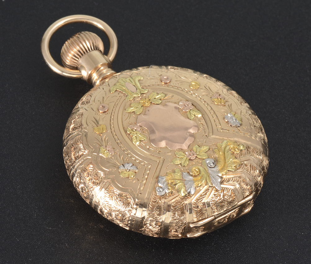 Appraisal: K MULTI COLOR GOLD WALTHAM HUNTER CASE POCKET WATCH Circa