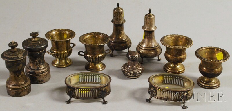 Appraisal: Eleven Small Sterling Silver Tableware Items including four cigarette urns