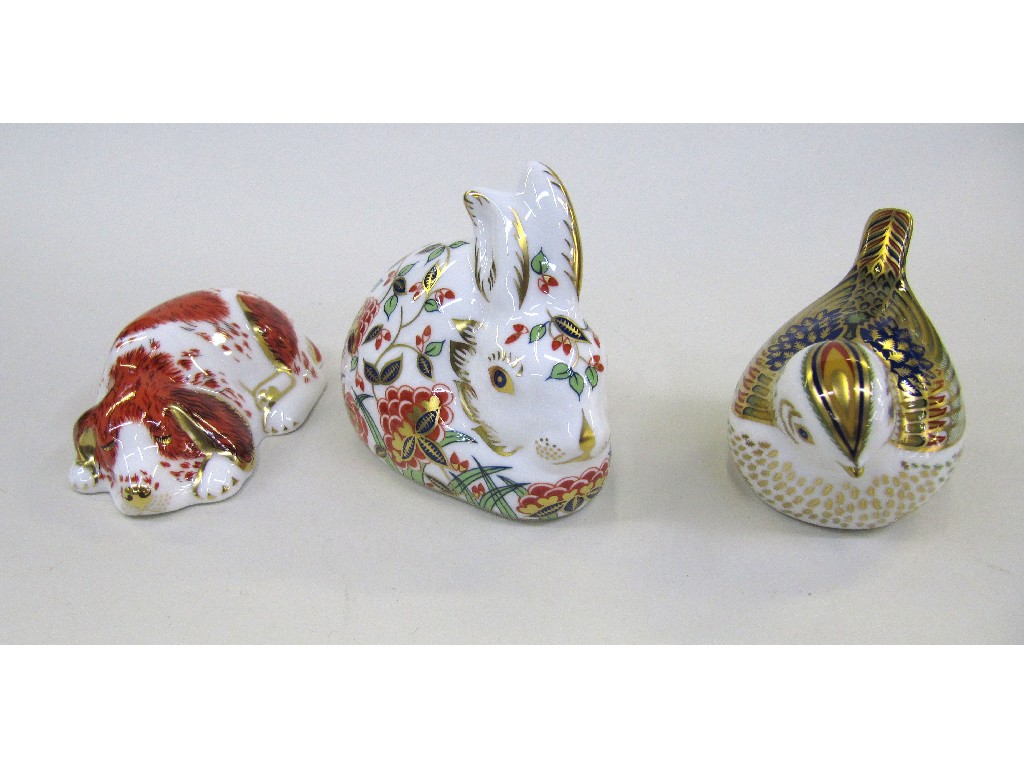 Appraisal: Three Royal crown Derby paperweights including Firecrest Puppy and Meadow