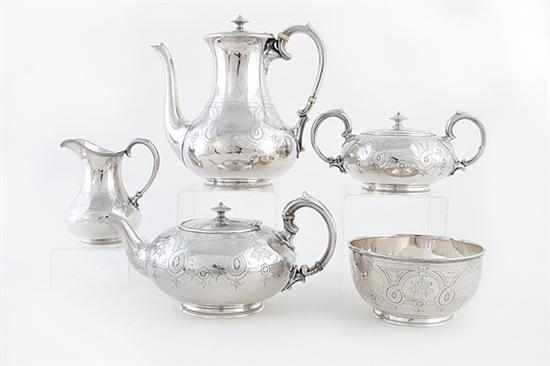 Appraisal: English silverplate tea and coffee service for Tiffany Co late