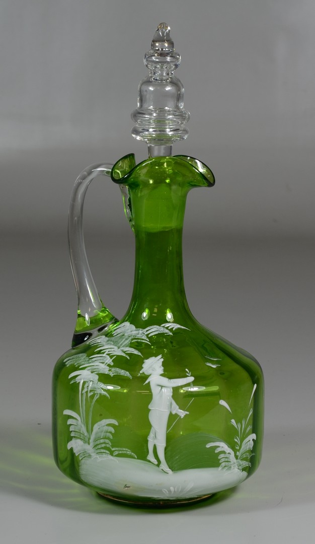 Appraisal: Mary Gregory enameled green glass pitcher with stopper no enameled