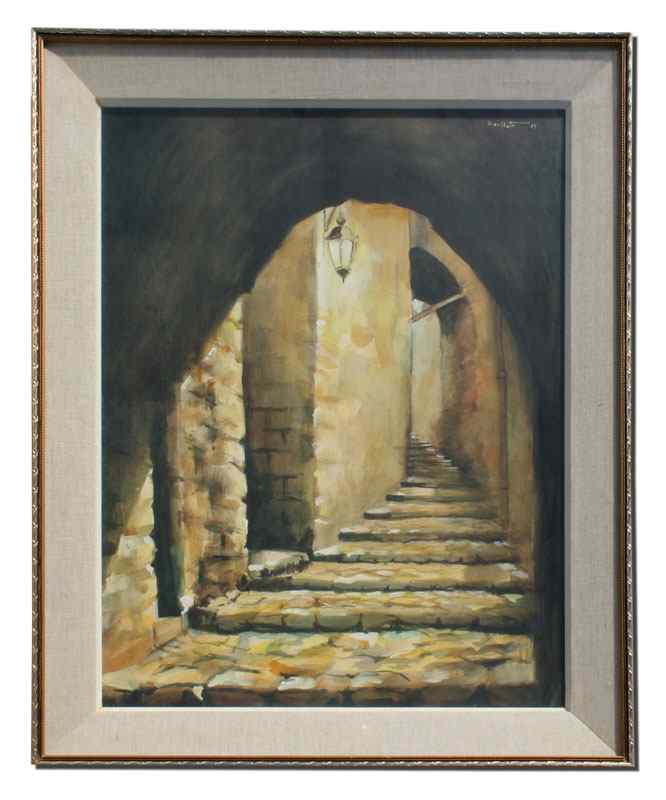 Appraisal: BOULLATA Kamal Pakistan - ''Lantern and Winding Steps an Alleyway