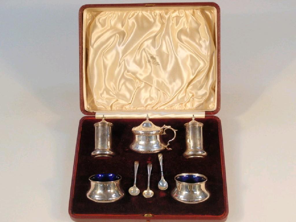 Appraisal: An Edwardian silver condiment set of five pieces of plain