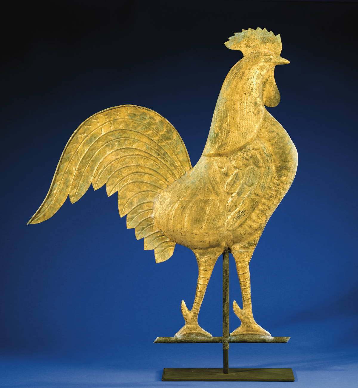 Appraisal: LARGE MOLDED COPPER ROOSTER WEATHERVANE IN EARLY GILT SURFACE POSSIBLY