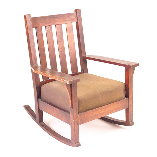 Appraisal: Stickley open-arm rocker with four vertical backslats and drop-in spring