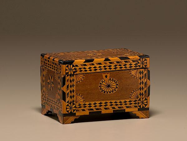 Appraisal: SAILOR CRAFTWORK PARQUETRY INLAID BOX American or English ca -