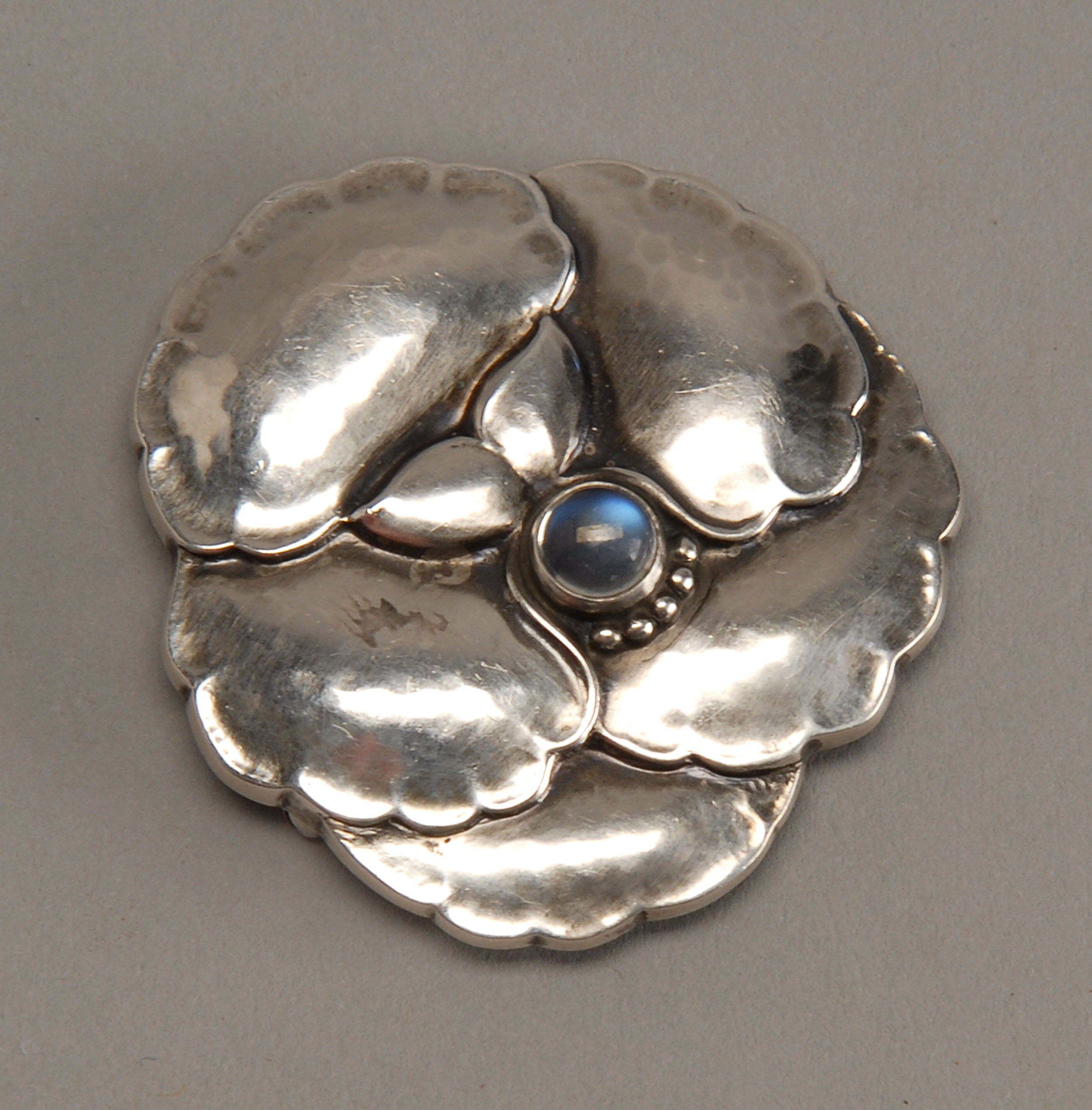 Appraisal: GEORG JENSEN SILVER BROOCH in the form of a pansy