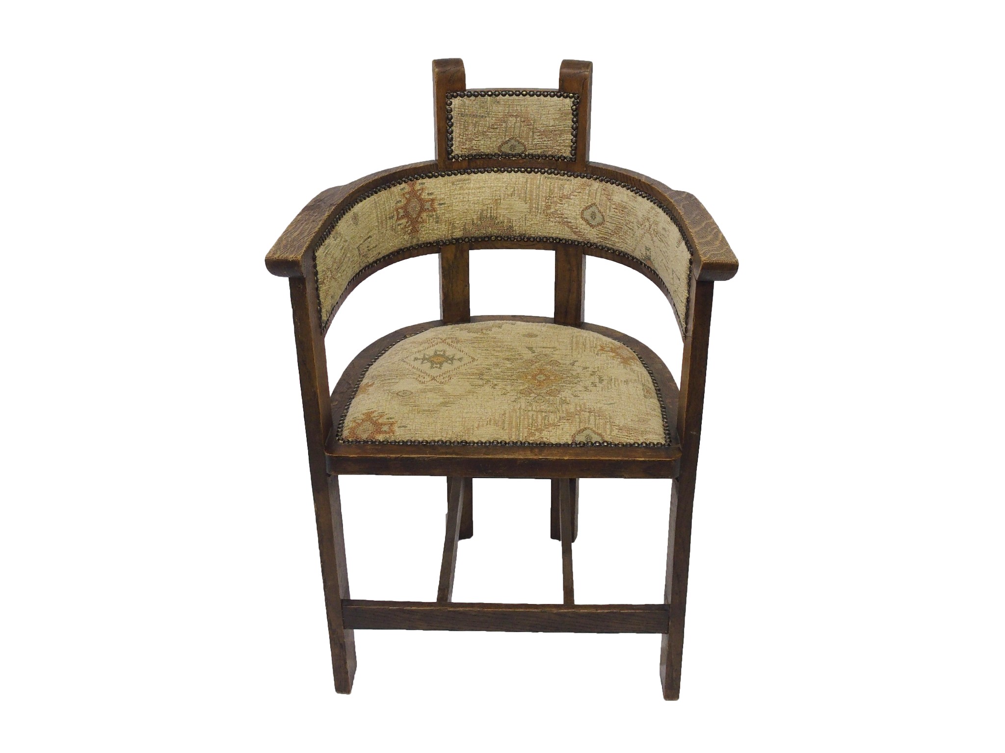 Appraisal: An Arts and Crafts oak open armchairwith upholstered button back