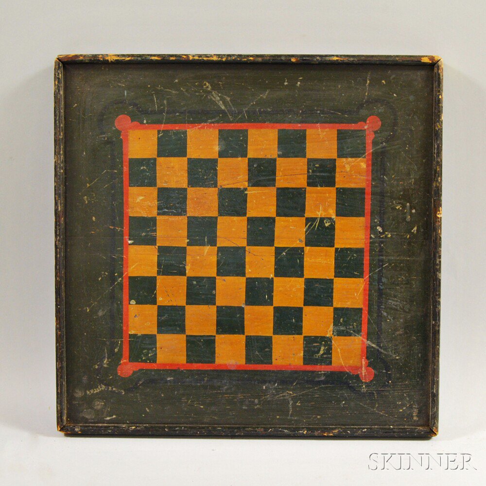 Appraisal: Paint-decorated Game Board late th century the green- and white-painted