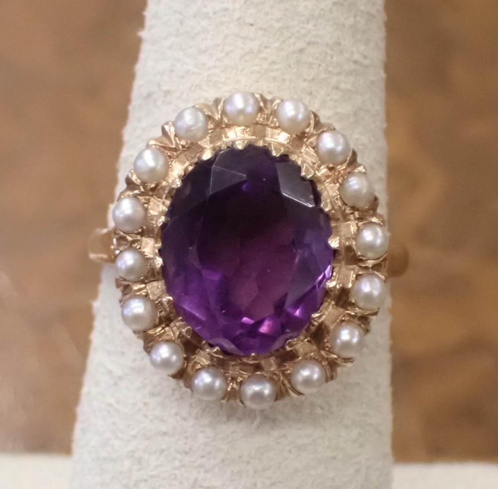 Appraisal: AMETHYST SEED PEARL AND FOURTEEN KARAT GOLD RING The yellow