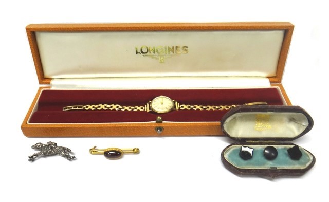 Appraisal: A ladies ct gold circular cased Longines wristwatch on a