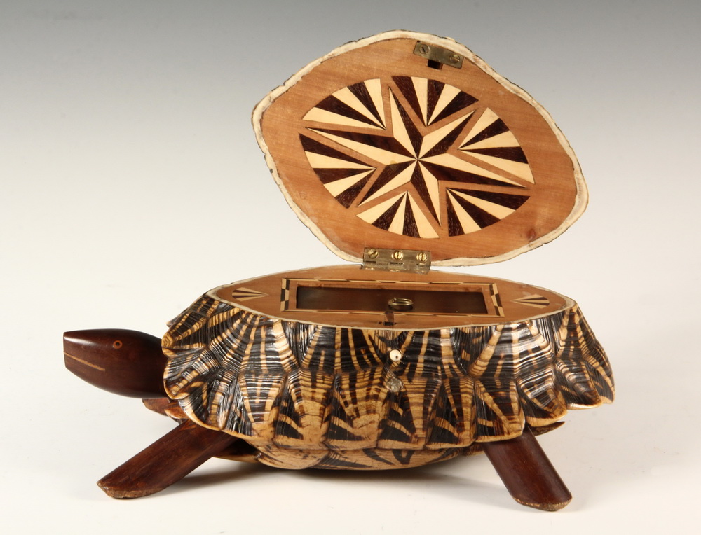 Appraisal: TORTOISE FORM TEA CADDY - Anglo-Indian Caddy made up from