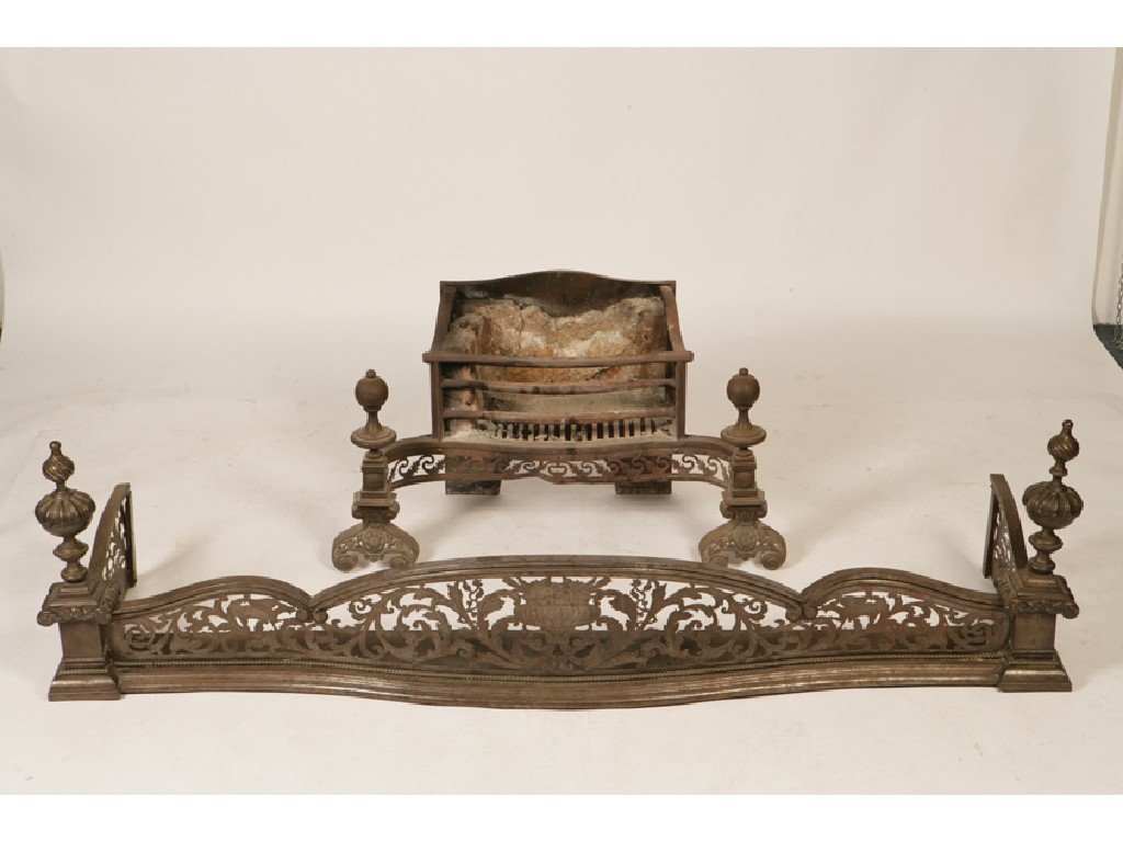 Appraisal: A CAST IRON FIRE BASKET with a pierced steel frieze