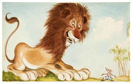 Appraisal: POG NY Willy - The Lion and the Mouse Watercolor