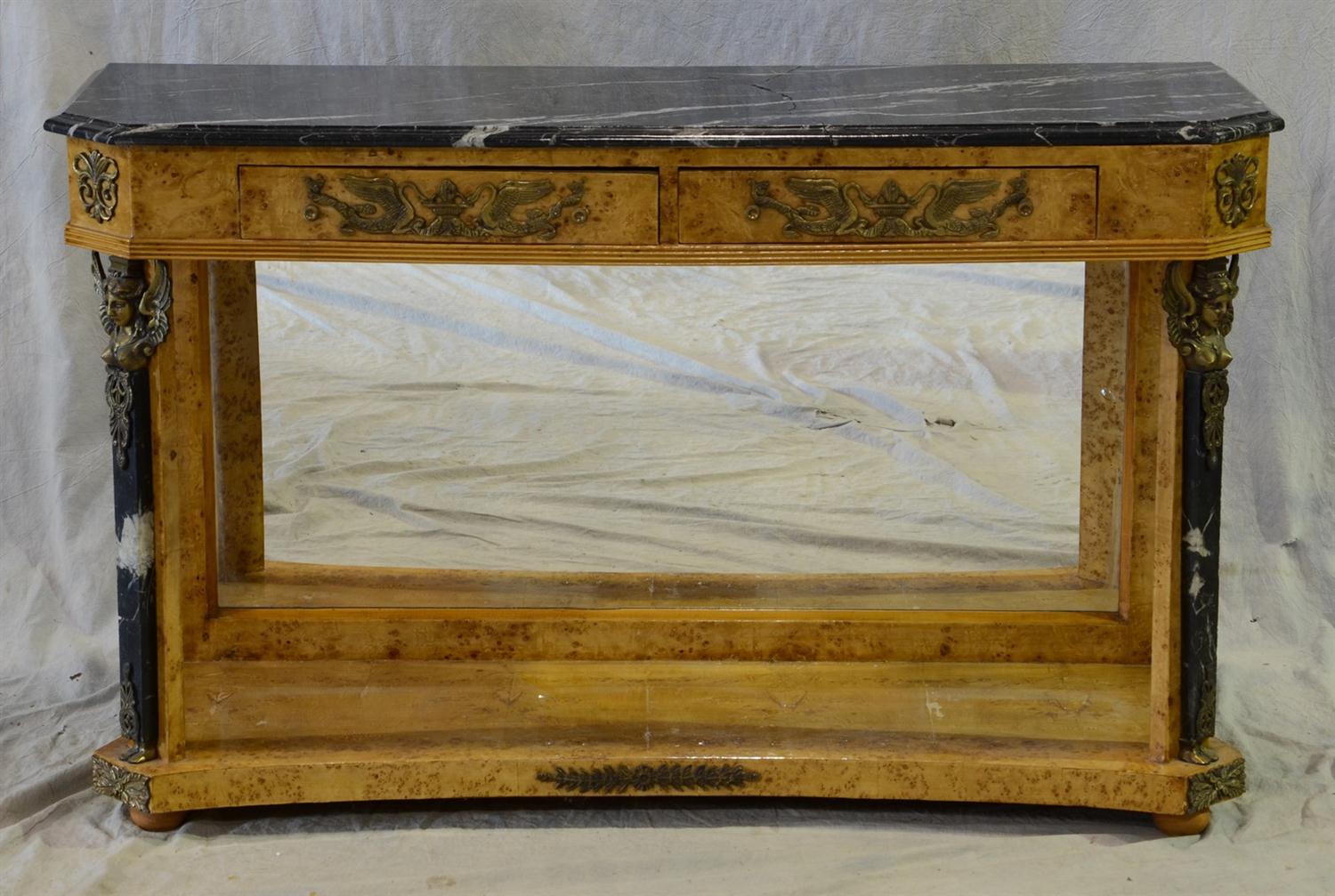 Appraisal: French Empire Style Birds-Eye Maple Console with petticoat mirror th