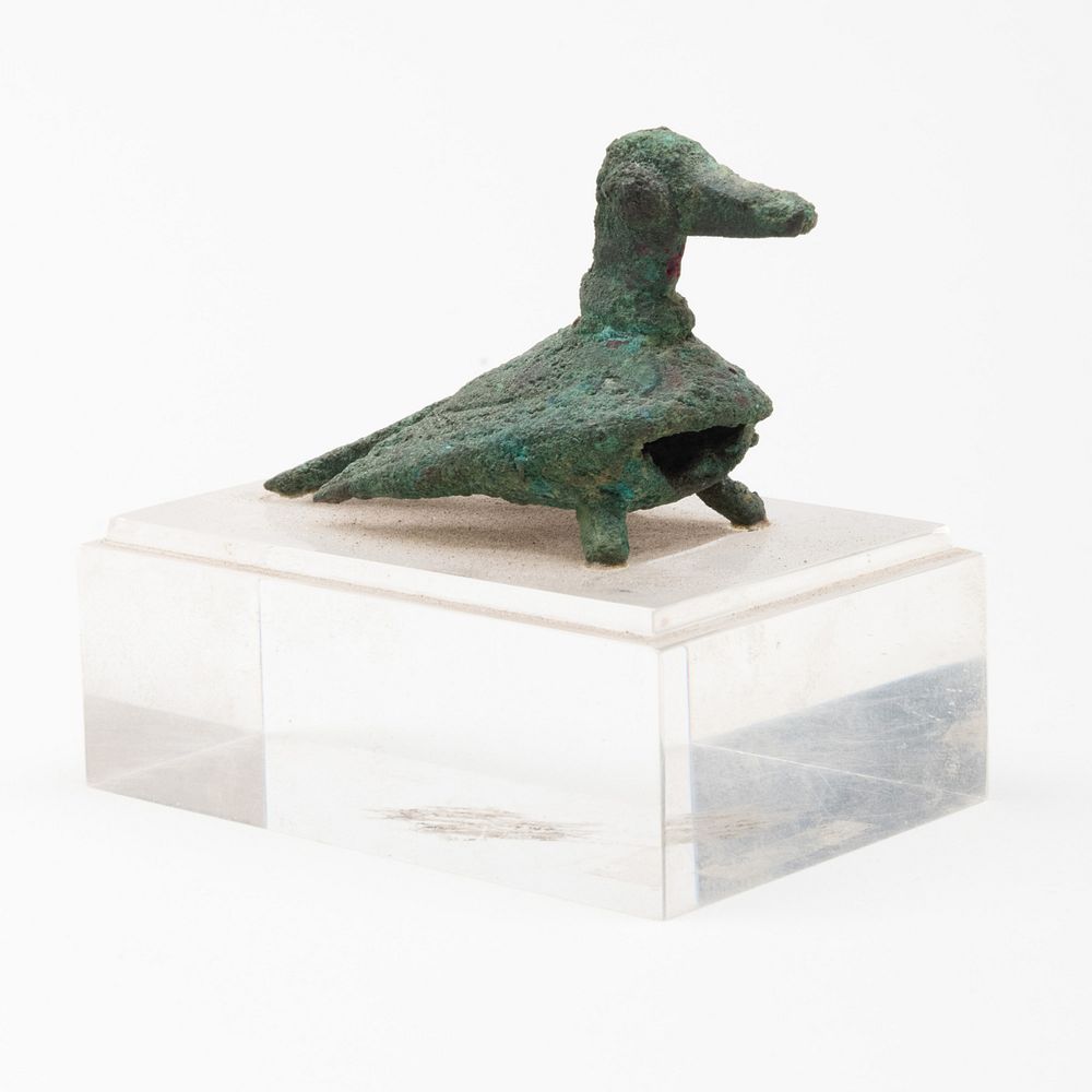 Appraisal: Greek Bronze Water Fowl Raised on lucite stand The fowl