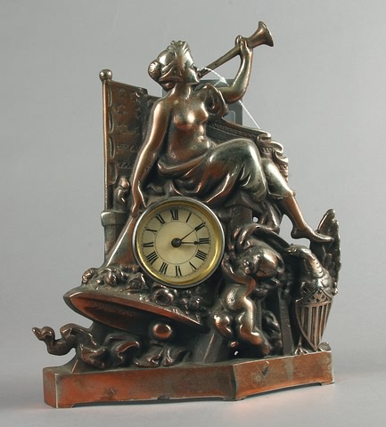 Appraisal: Cast iron Lady Liberty with flag Clock Spanish-American War theme