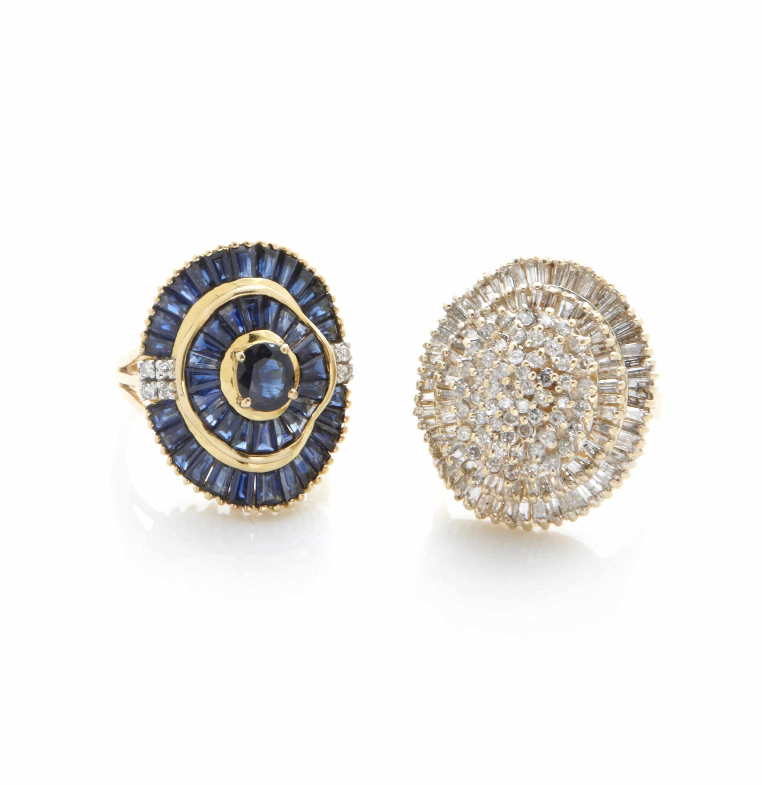 Appraisal: A sapphire diamond and gold ring together with a diamond