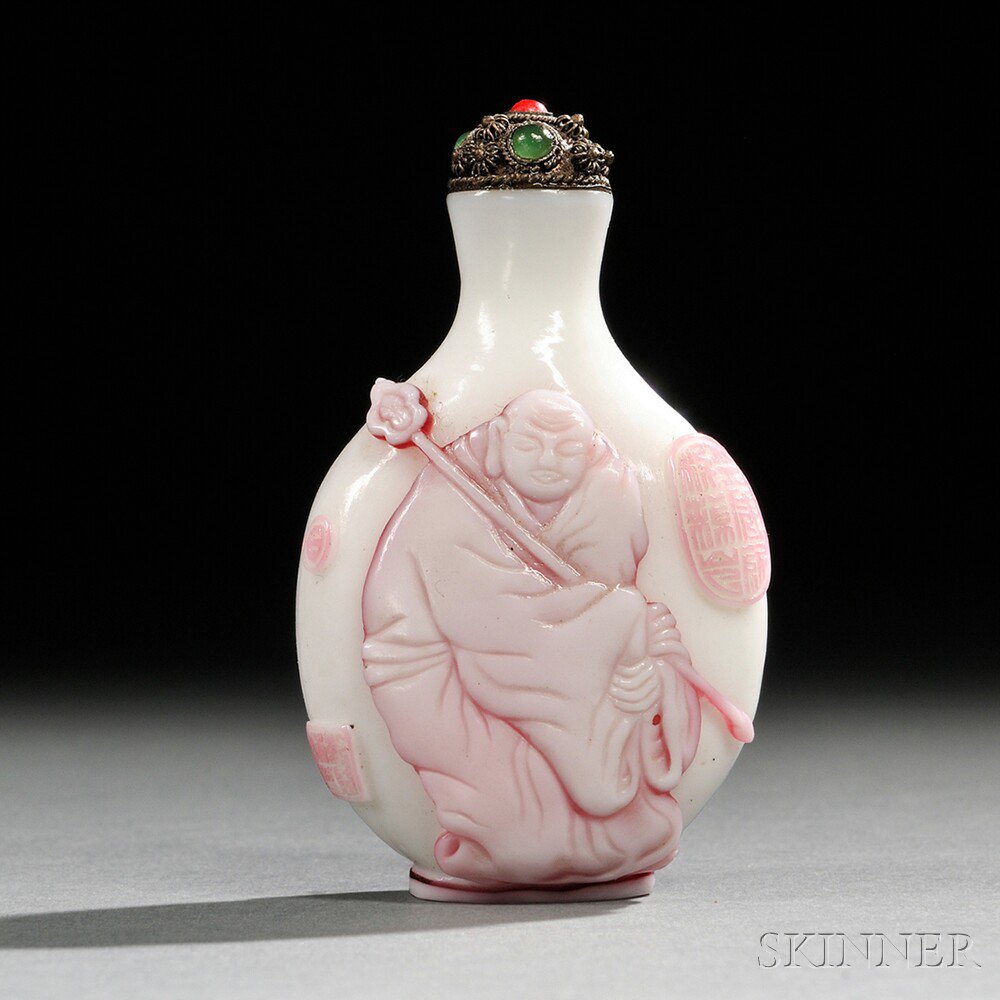 Appraisal: Double-overlay Peking Glass Snuff Bottle China Qing dynasty the flattened