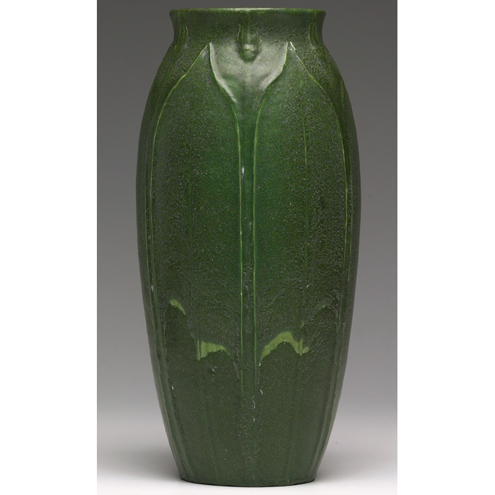 Appraisal: Good Grueby vase carved vertical leaves