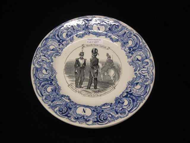 Appraisal: French Napoleonic Ironstone Plates various military scenes blue trim th