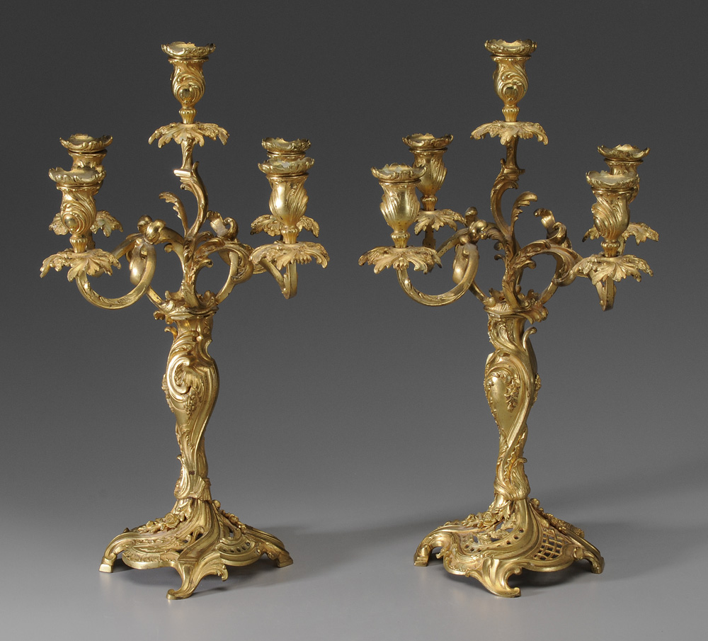 Appraisal: Pair Rococo Style Gilt Bronze Candelabra French late th early