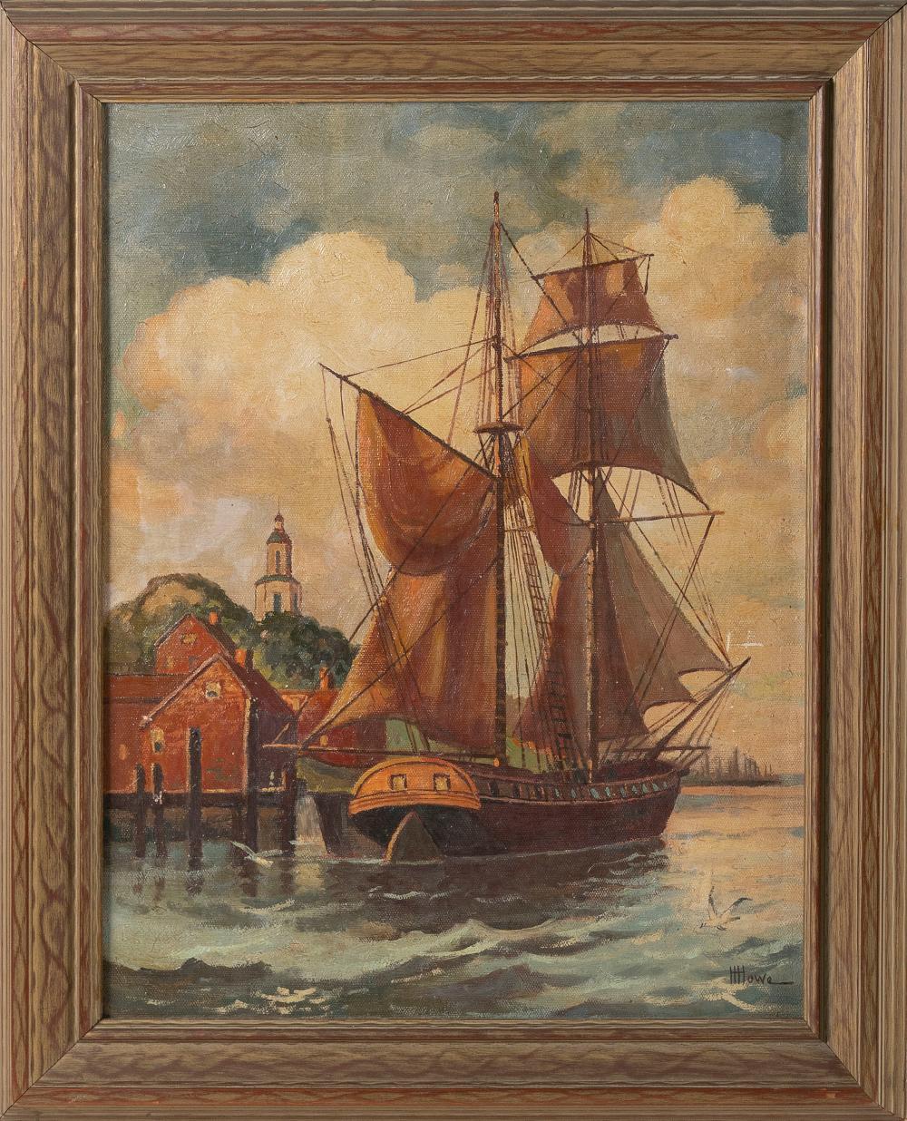 Appraisal: HARRY HAMBRO HOWE MASSACHUSETTS MAINE - SHIP IN A HARBOR