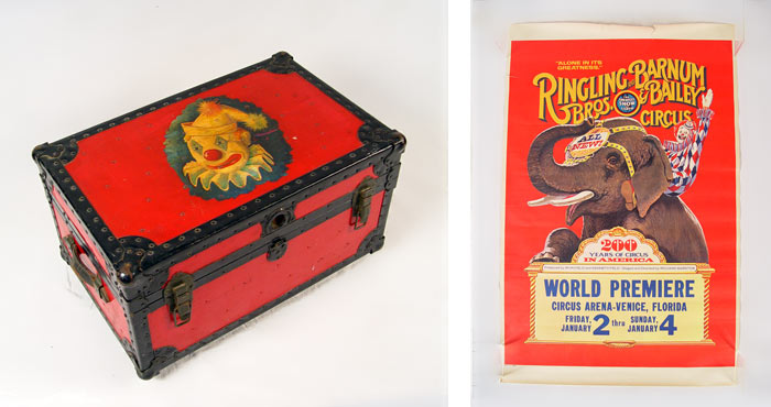 Appraisal: CLOWN TRUNK WITH CIRCUS POSTER Steamer trunk with hand painted