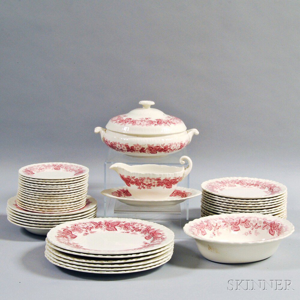 Appraisal: Forty-three Pieces of Wedgwood Red and White Bramble-pattern Tableware imperfections