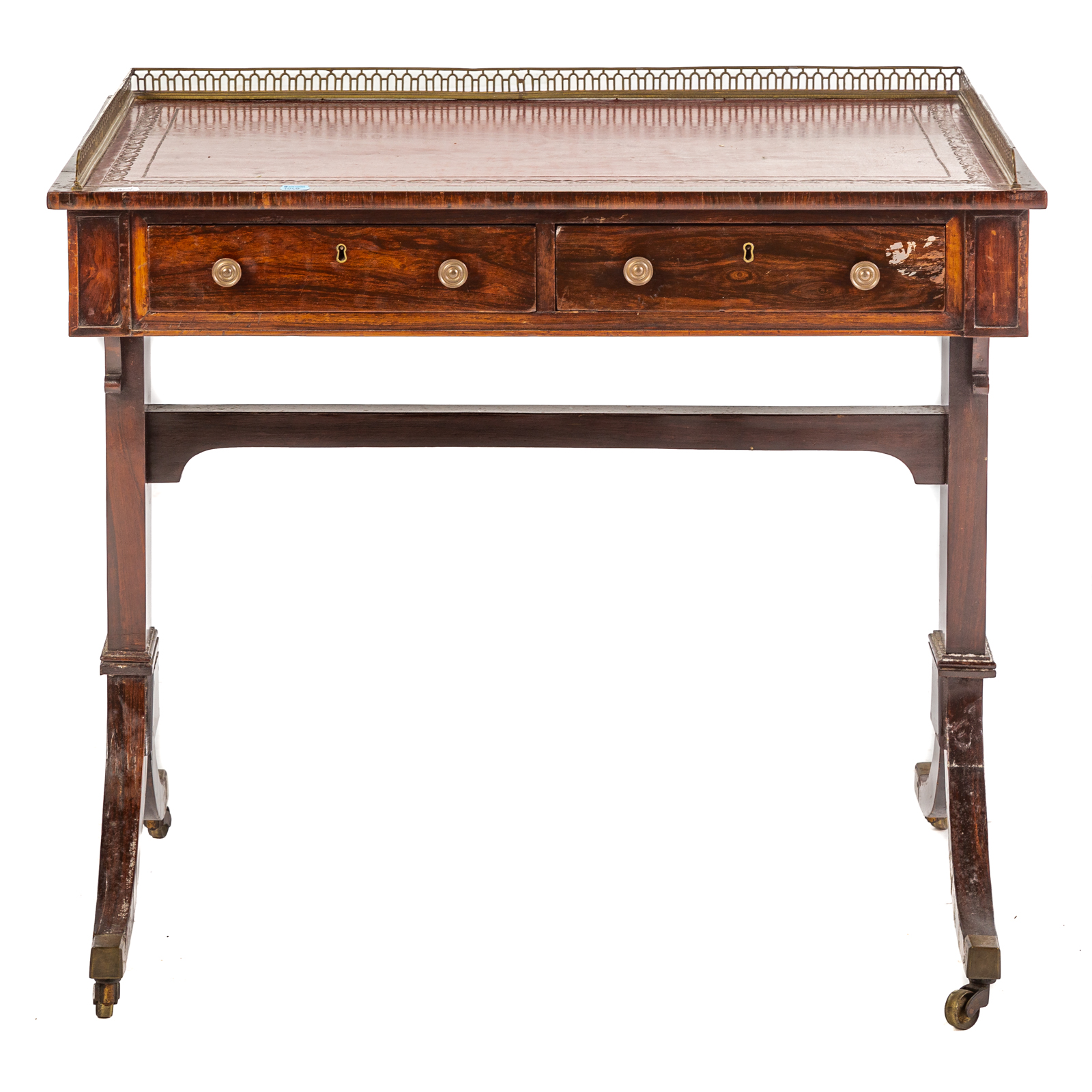 Appraisal: EDWARDIAN REGENCY STYLE DRESSING TABLE Circa two-drawer rosewood table with