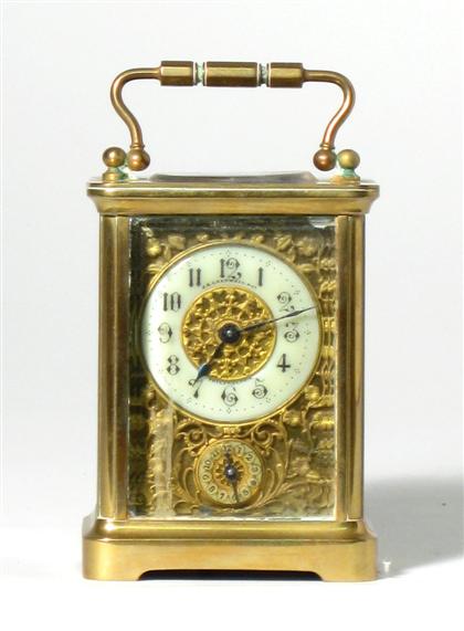 Appraisal: French brass and glass carriage clock th th century Typical