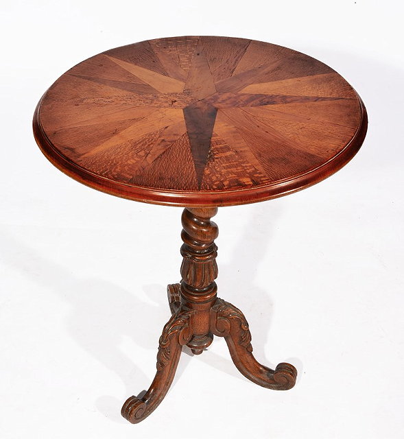 Appraisal: A VICTORIAN SPECIMEN WOOD CIRCULAR OCCASIONAL TABLE with fan inlay