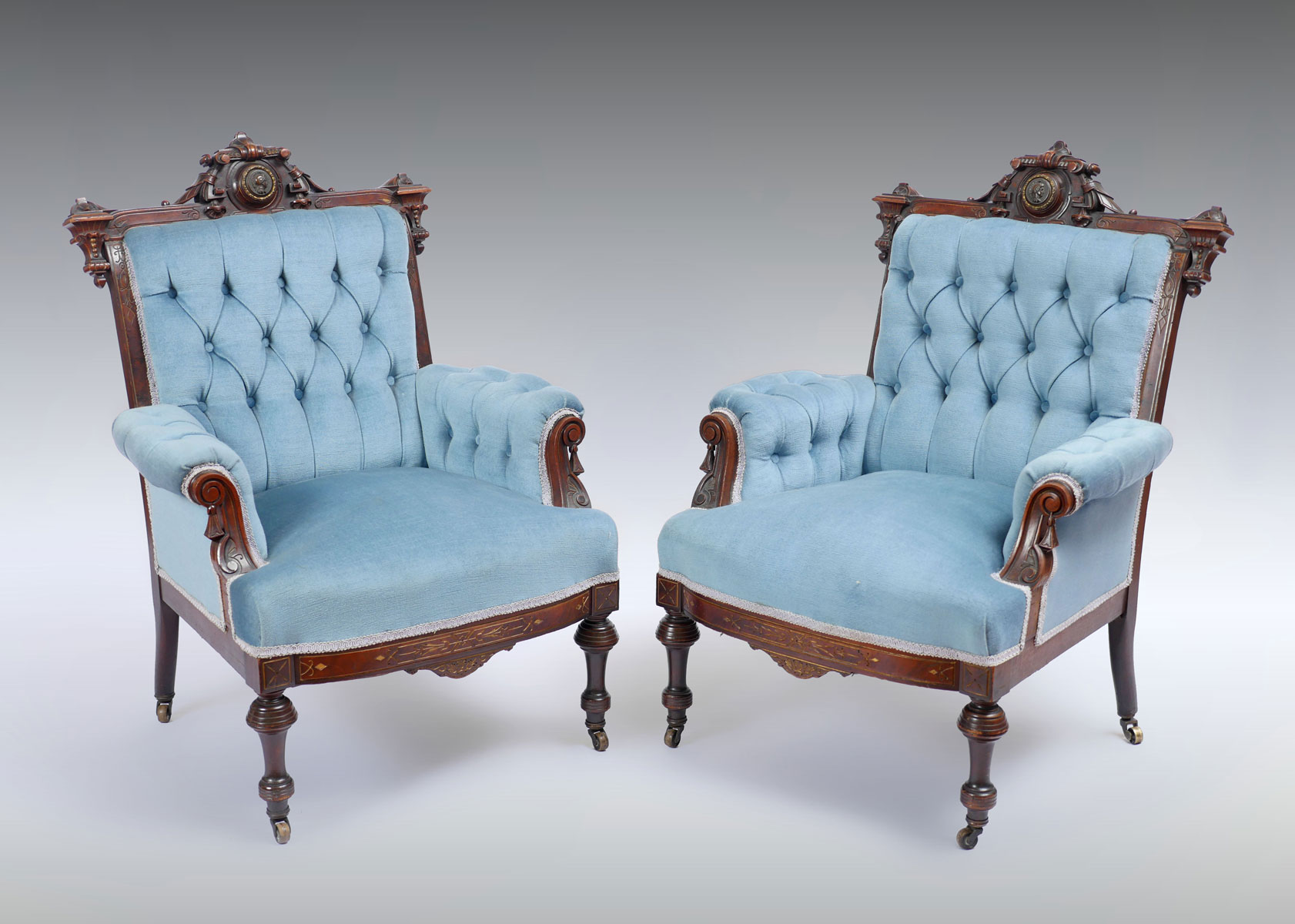 Appraisal: PR JOHN JELLIFF ATTRIBUTED SLIPPER CHAIRS Victorian slipper chairs attributed