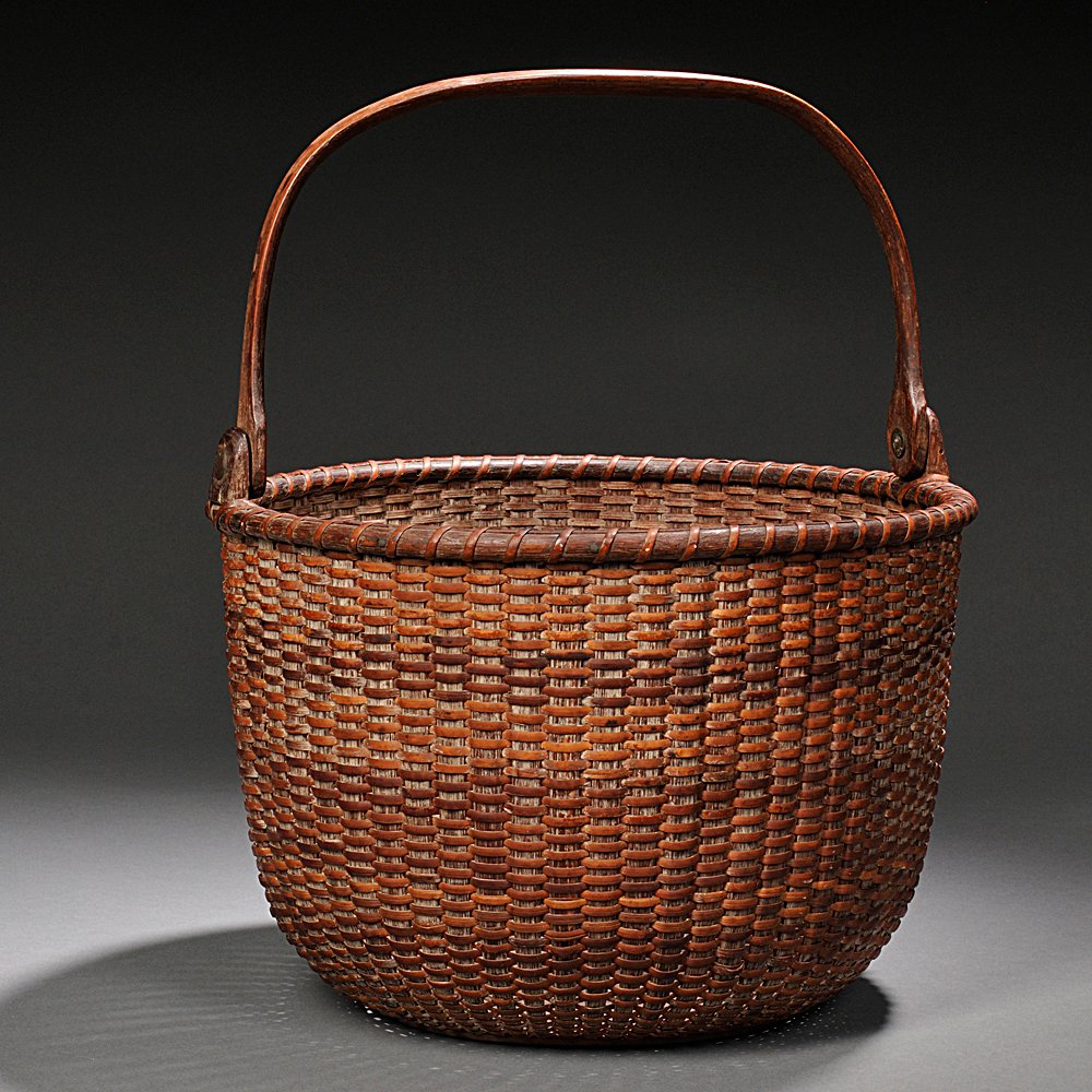 Appraisal: Early Deep Round Swing-handled Nantucket Basket late th century the