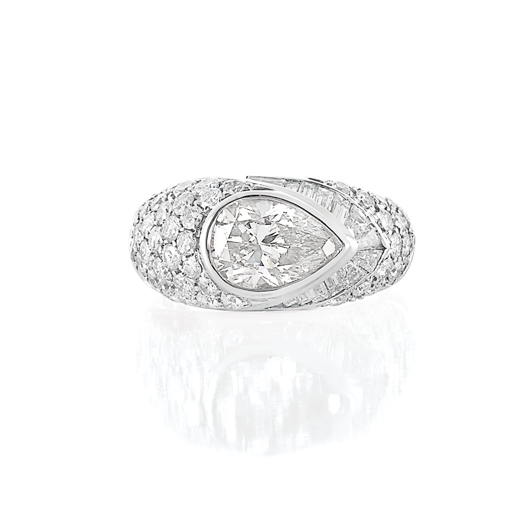 Appraisal: White Gold and Diamond Ring One pear-shaped diamond ap cts