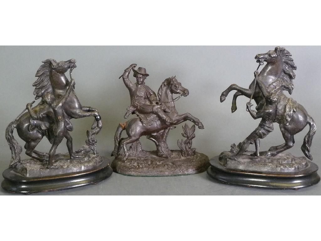 Appraisal: PAIR OF SPELTER MODELS OF MARLEY HORDES on rounded oblong