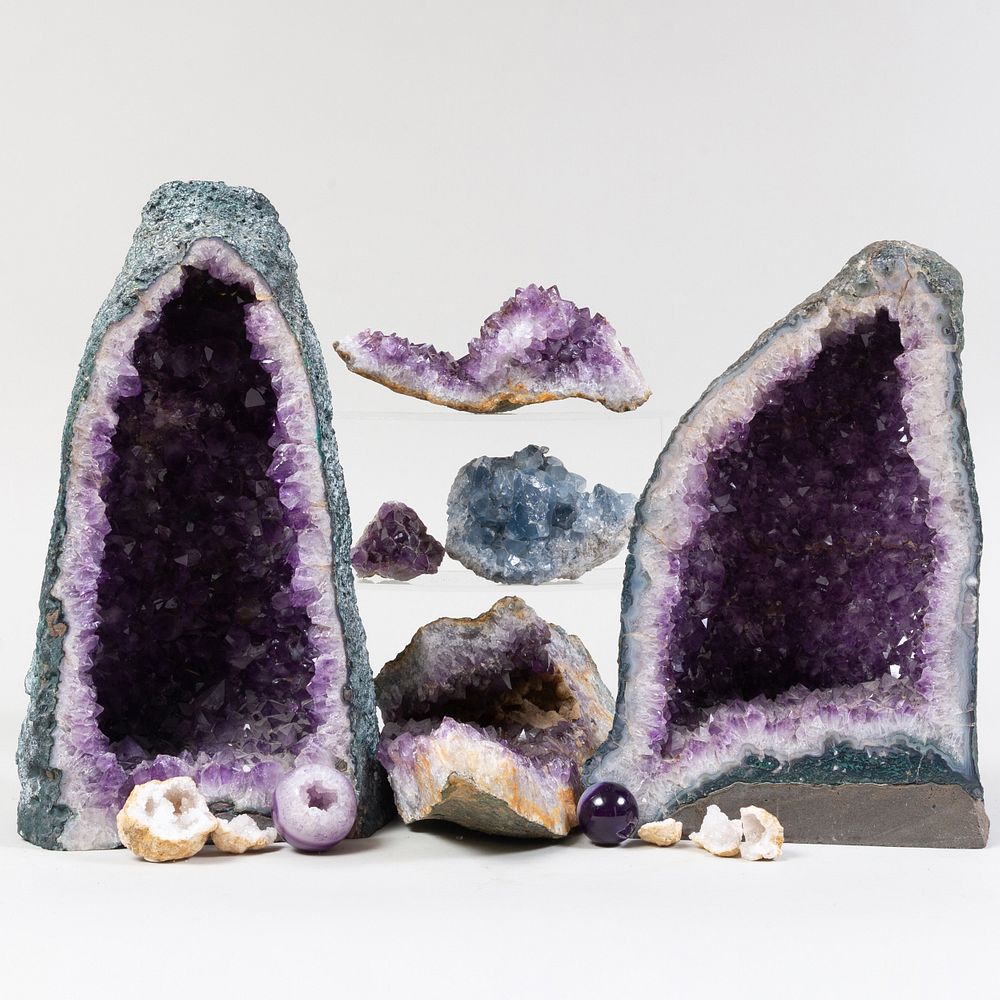 Appraisal: Group of Amethyst Geodes and Fragments Together with two polished