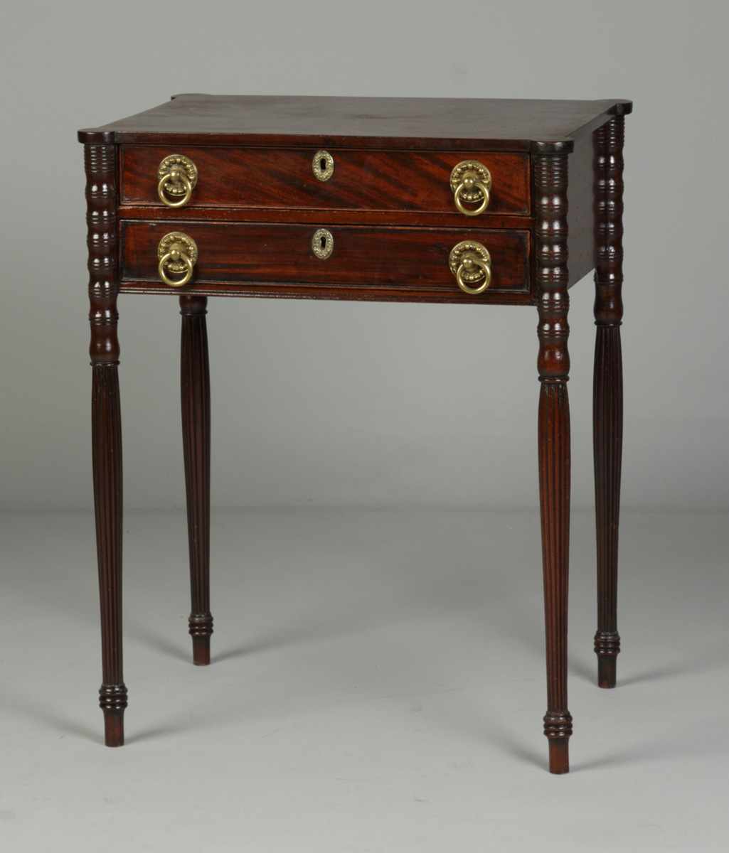 Appraisal: Drawer Sheraton Mahogany Stand Mid th cent Fluted Legs Cookie