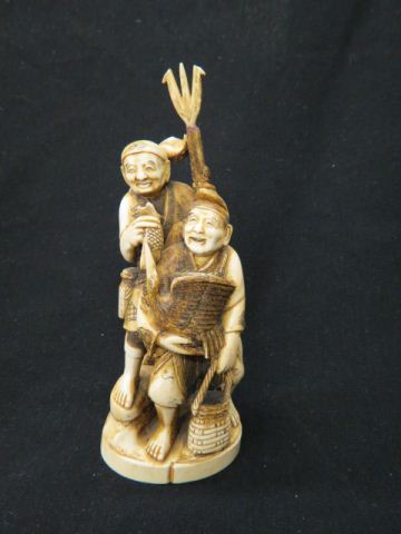 Appraisal: Oriental Carved Ivory Figurine of Two Fishermanwith bird attacking their