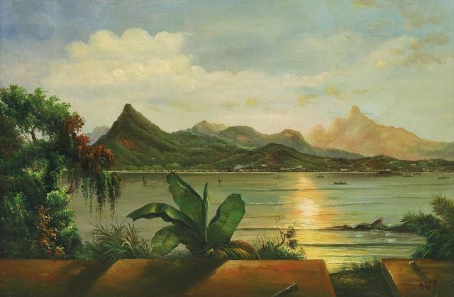 Appraisal: Framed oil on panel painting Harbor at Rio de Janeiro