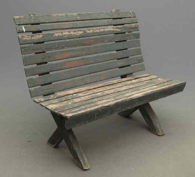 Appraisal: Primitive slat bench in green paint '' W