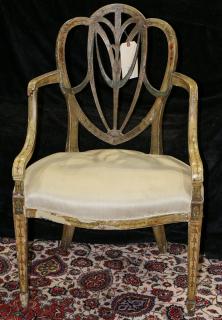 Appraisal: Regency polychrome decorated salon chair having a shield form splat