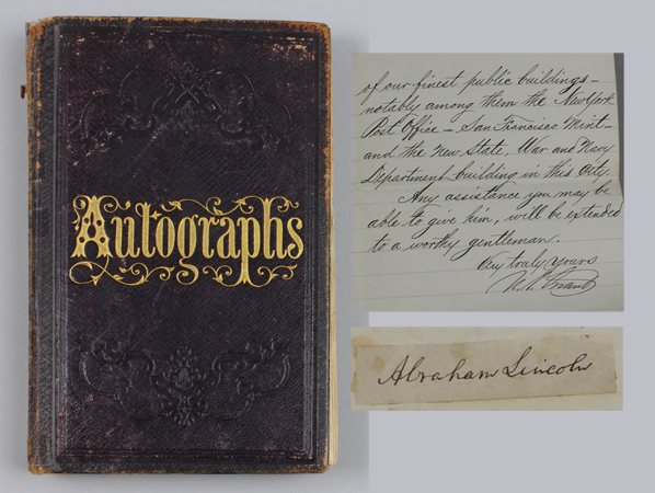 Appraisal: ALFRED B MULLETT'S CIVIL WAR ERA AUTOGRAPH ALBUM LINCOLN AND