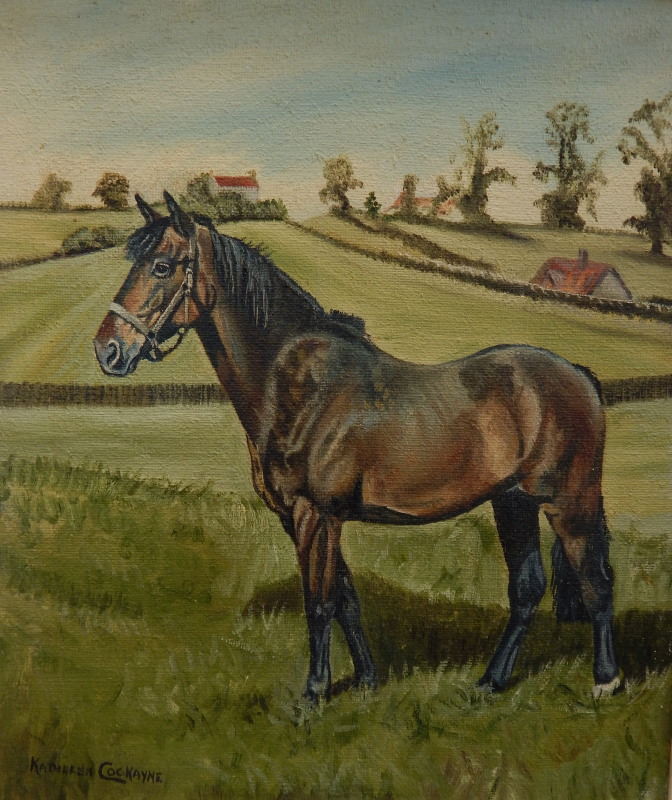 Appraisal: Kathleen Cockayne act c Horses oil on canvas a pair