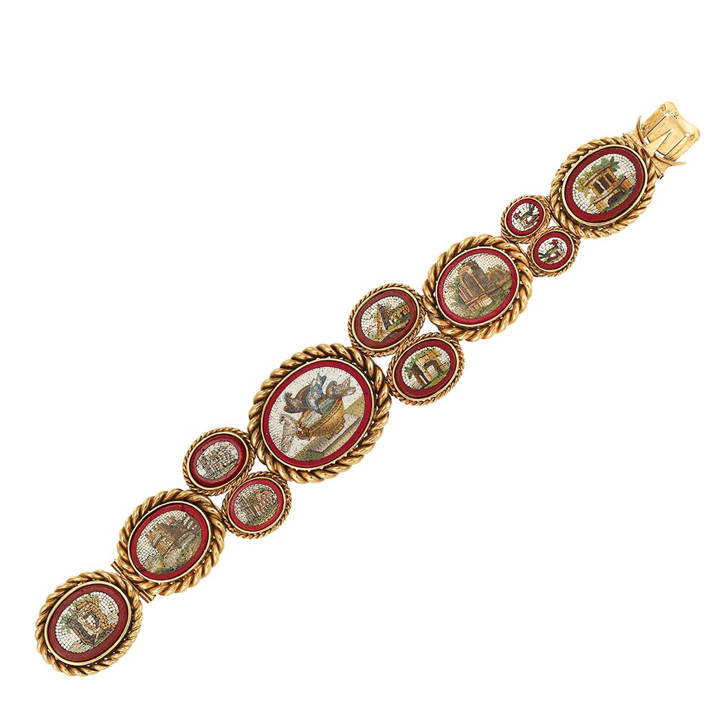 Appraisal: Antique Gold and Micromosaic Bracelet kt composed of eleven oval